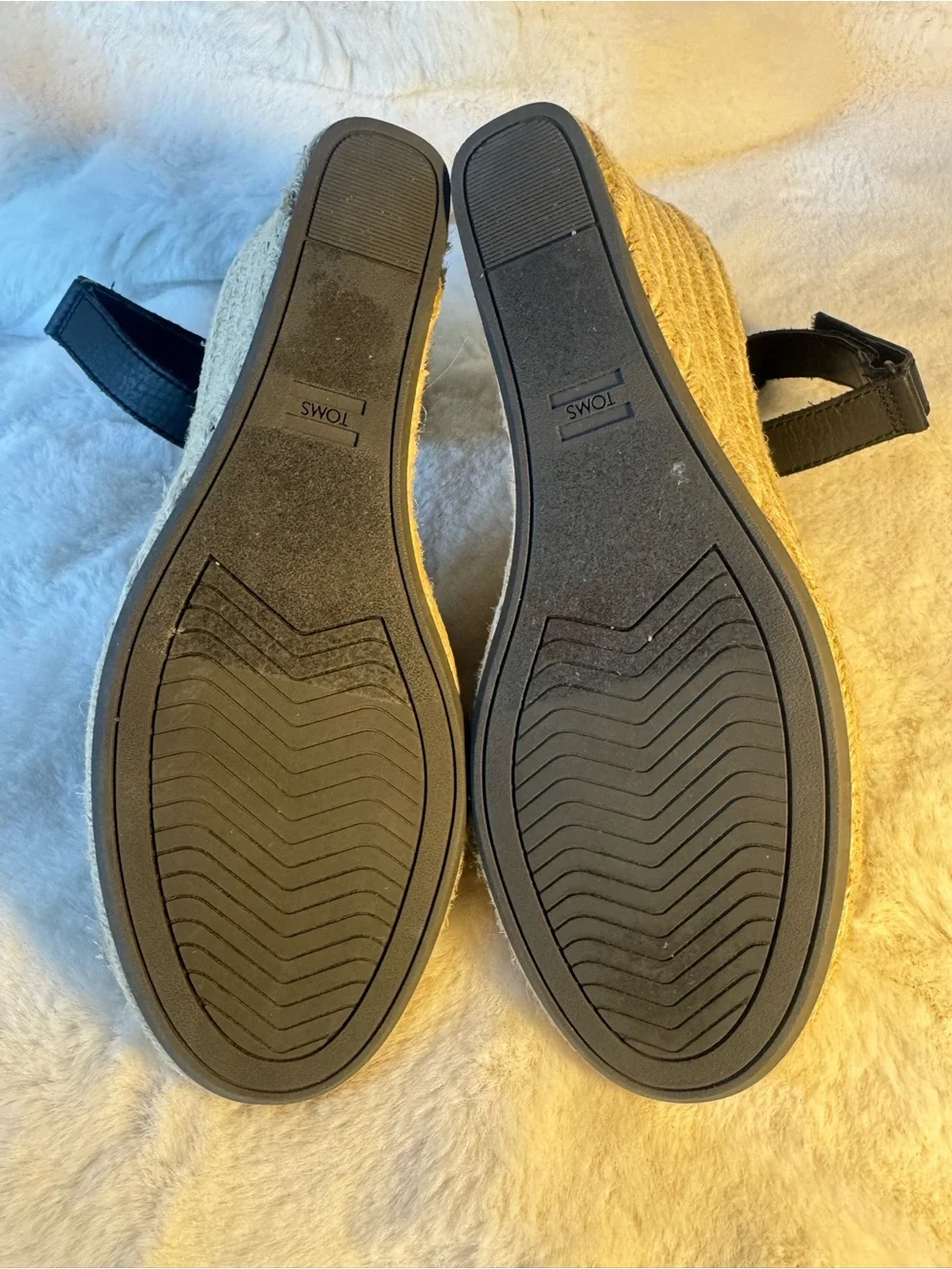 Toms Black Canvas Espadrille Marisol Wedge Sandals with Ankle Strap Size 7.5